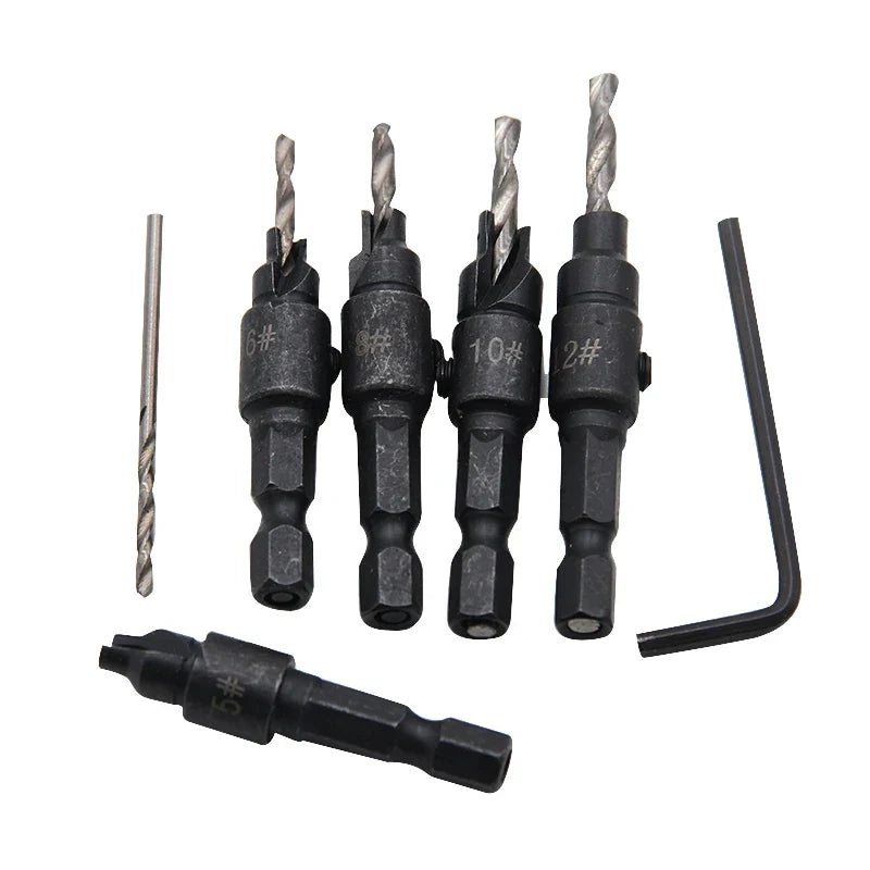 5pc Hexagon screw carpenter's hole opener countersink drill taper drill drilling reaming hardware tool set