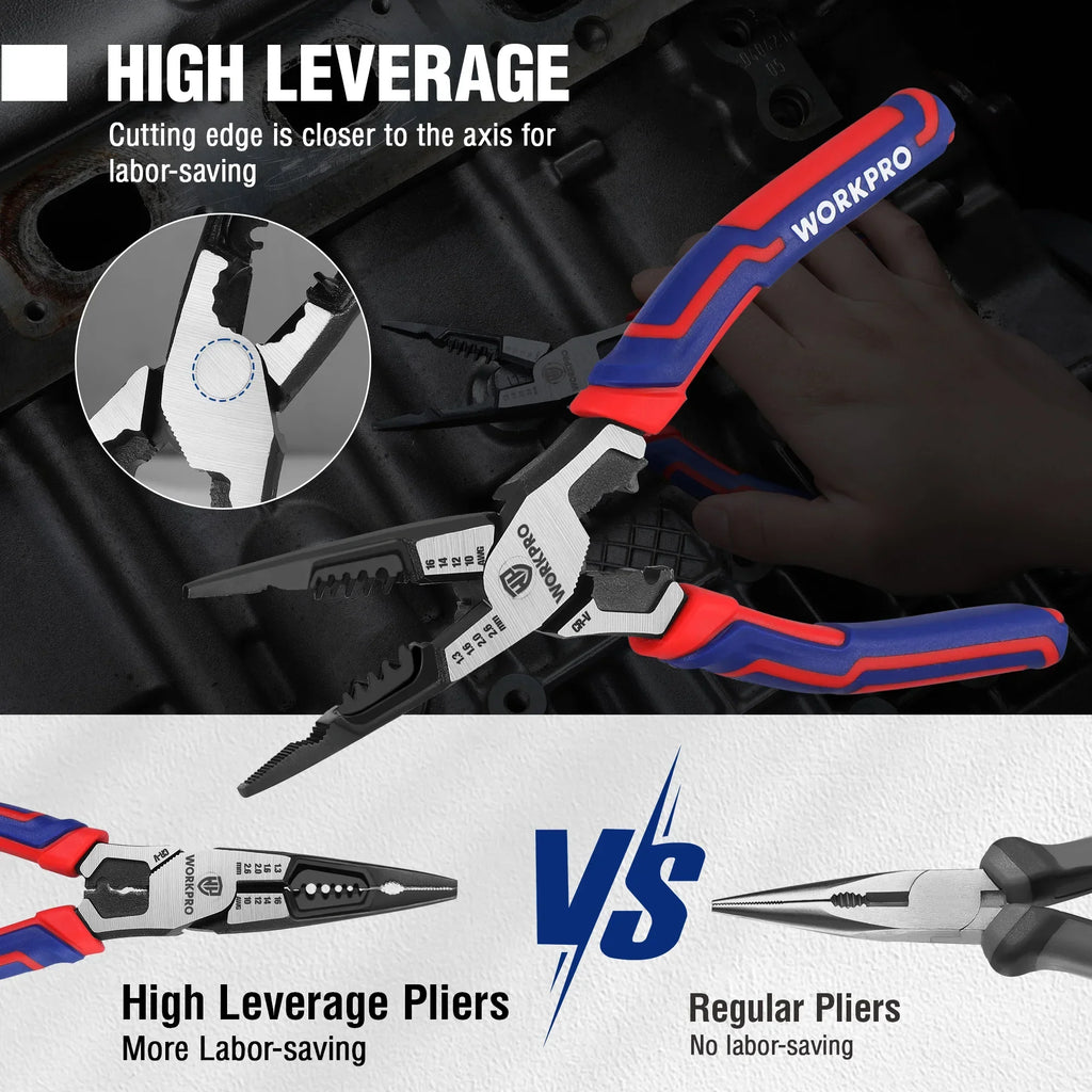 WORKPRO Multifunctional Needle Nose Pliers Universal Wire Cutters Diagonal Pliers for Electrician Hardware Tools