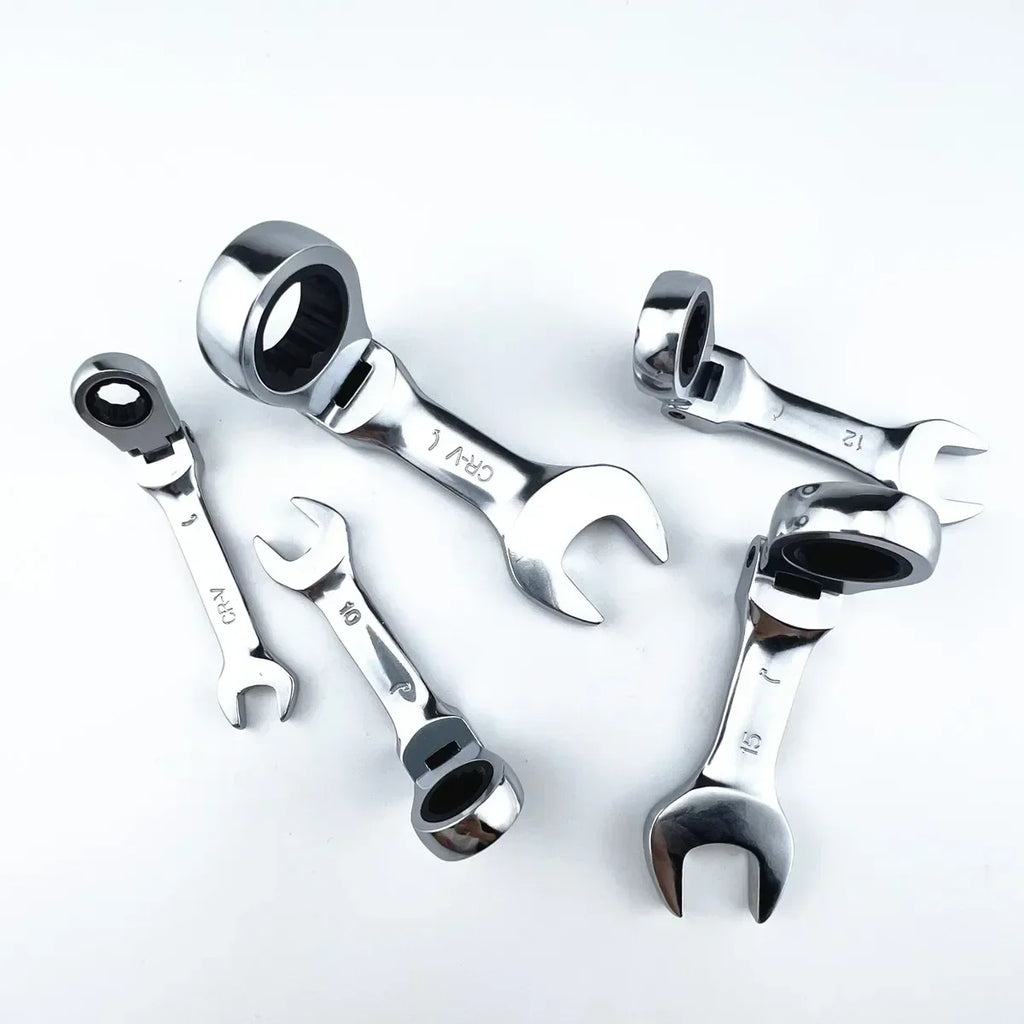 Mini Short Handle Ratchet Wrench With Movable Head Quick Dual-purpose Open End Wrench Hardware Tool Labor-saving Wrench
